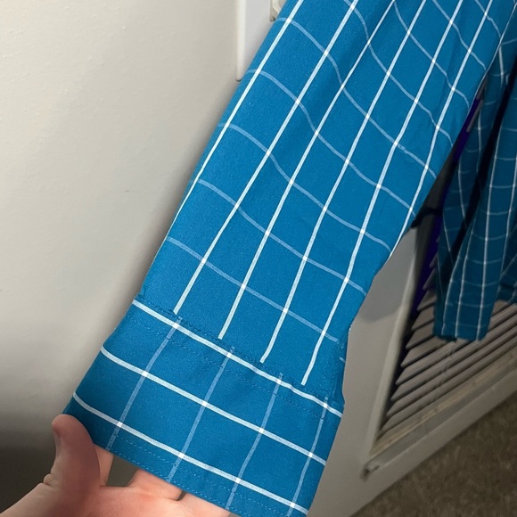 XLT NWOT Men's Chaps Teal and White Checkered Long-Sleeve Button Down Shirt - Picture 6 of 10